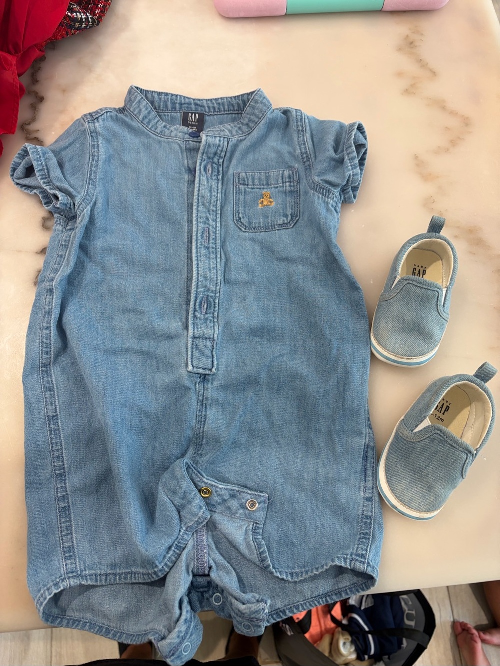 GAP Light Blue Denim boy Baby Romper shoes included